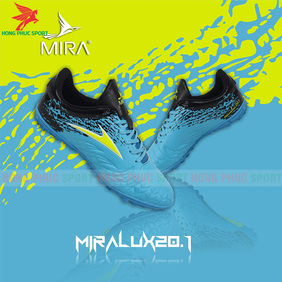Giày Mira Lux 20.1 sân cỏ nhân tạo màu xanh ngọc phối đen 