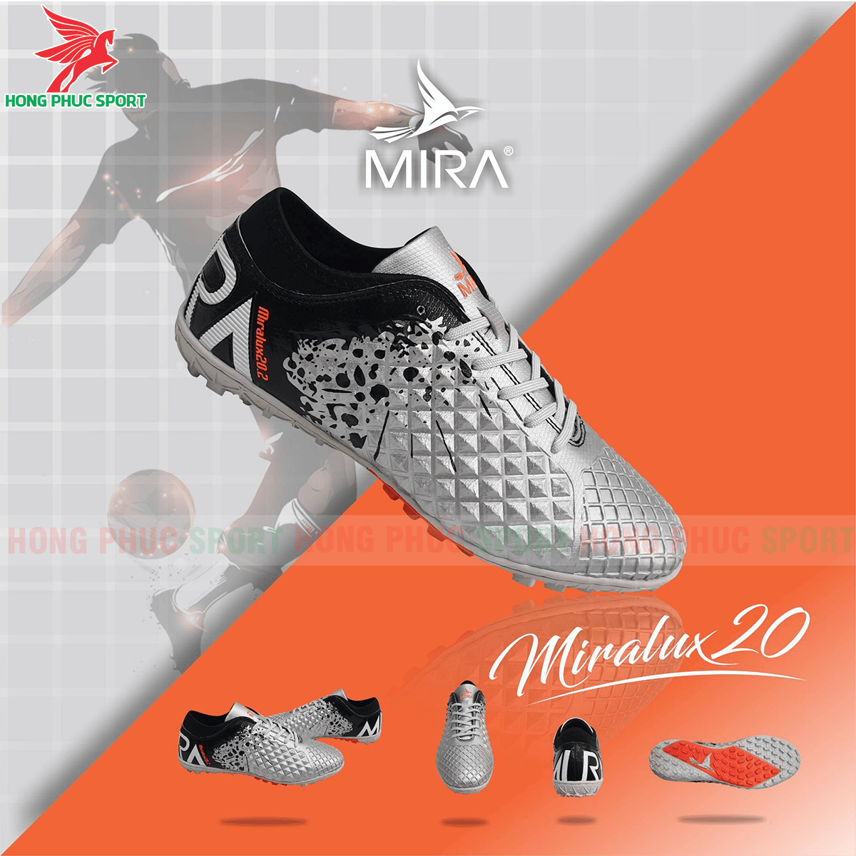 Giày Mira Lux 20.2 sân cỏ nhân tạo màu bạc phối đen 