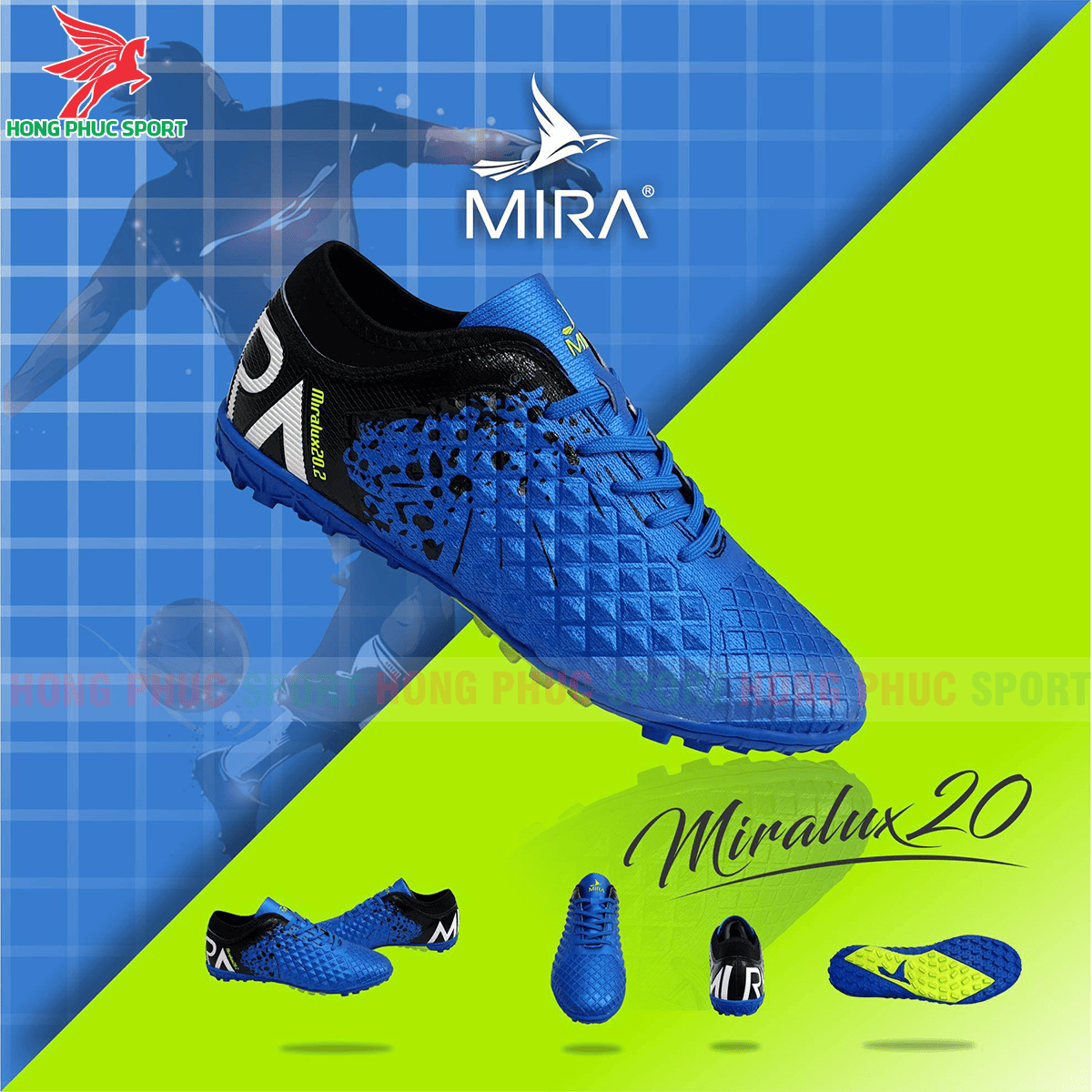 Giày Mira Lux 20.2 sân cỏ nhân tạo màu xanh dương phối đen 