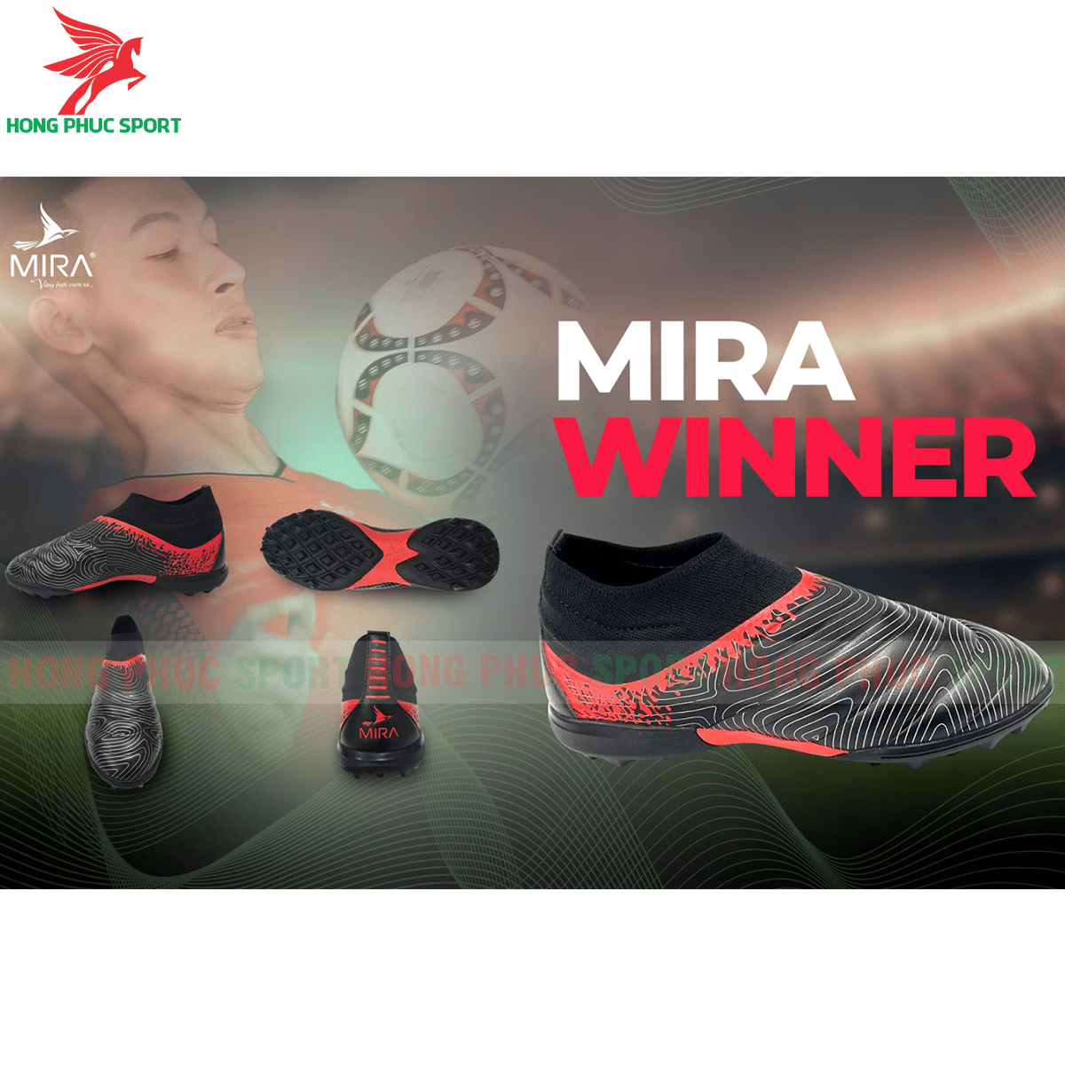 Giày Mira Winner sân cỏ nhân tạo màu đen