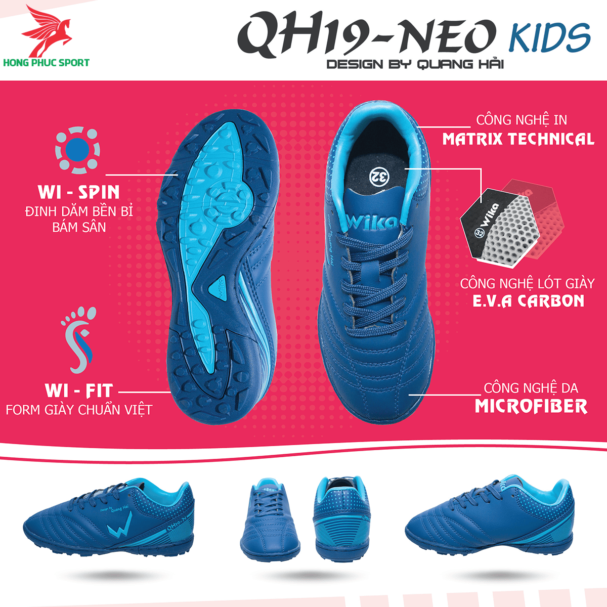 Giày đá banh Wika QH19 Neo Kids sân cỏ nhân tạo màu Tím than (1)