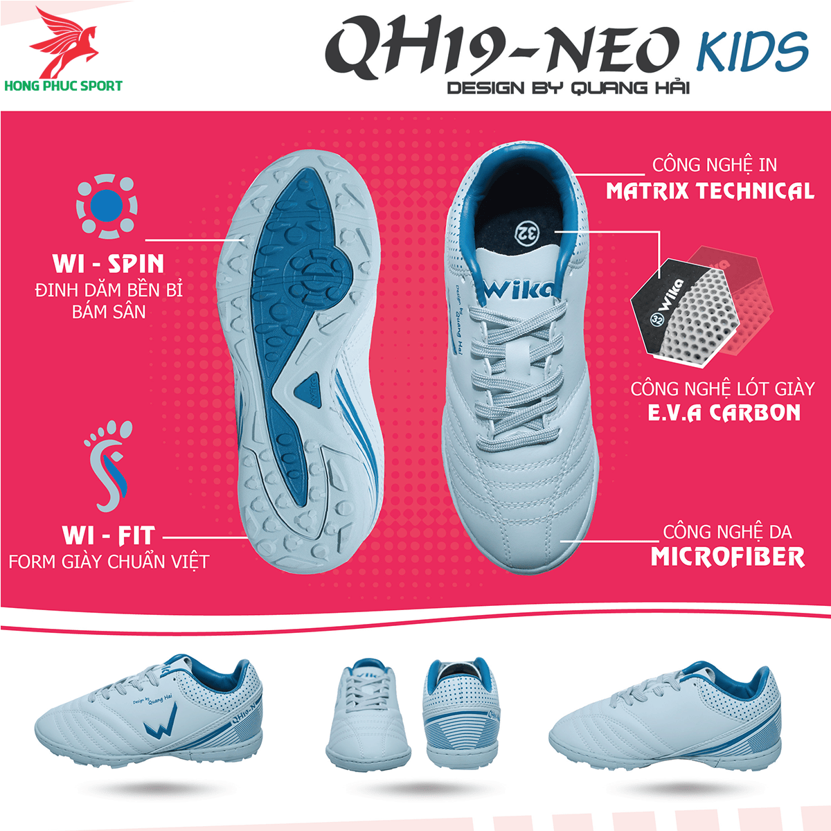 Giày đá banh Wika QH19 Neo Kids sân cỏ nhân tạo màu Xám (1)