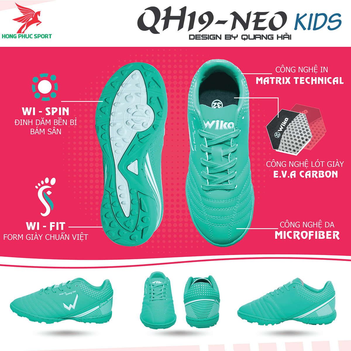 Giày đá banh Wika QH19 Neo Kids sân cỏ nhân tạo màu Xanh lam (1)