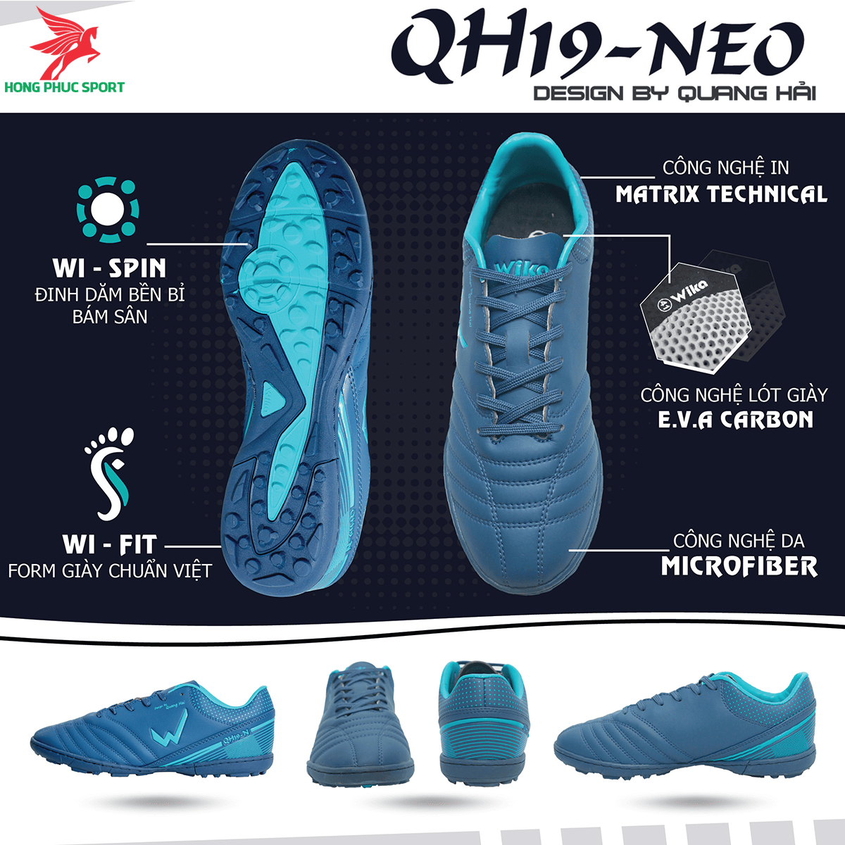Giày đá banh Wika QH19 Neo sân cỏ nhân tạo màu Tím than (1)