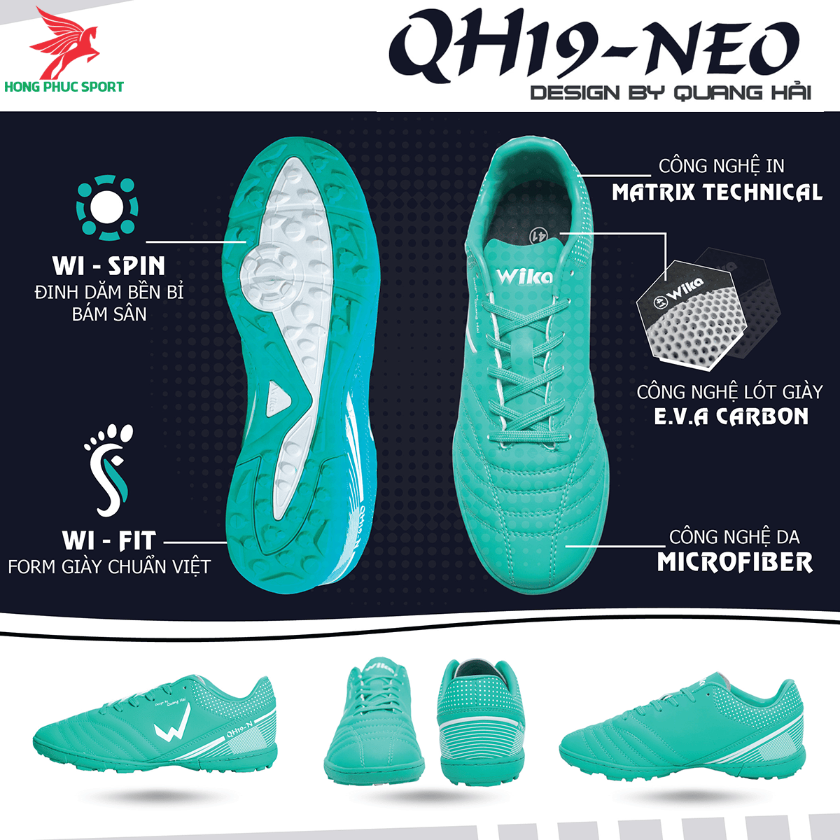 Giày đá banh Wika QH19 Neo sân cỏ nhân tạo màu Xanh lam (1)