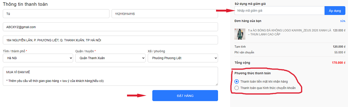 Hướng dẫn đặt hàng tại Hồng Phúc Sport 3