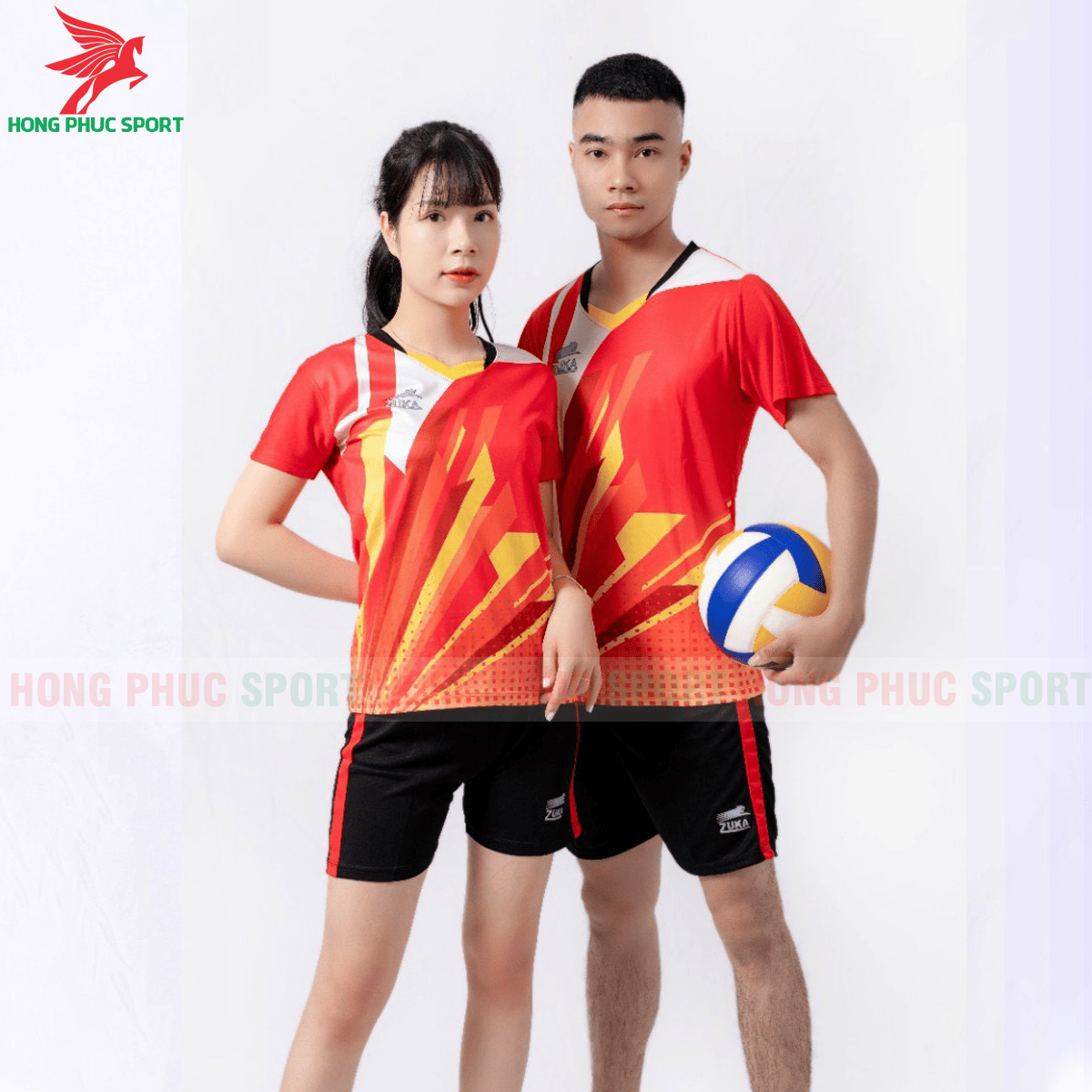BỘ QUẦN ÁO THI ĐẤU BÓNG CHUYỀN ZUKA-01 2021 MÀU ĐỎ - VẢI MÈ CAO CẤP