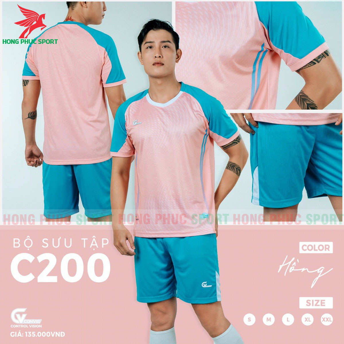 BỘ QUẦN ÁO BÓNG ĐÁ KHÔNG LOGO RIKI C200 HỒNG - THUN LẠNH CAO CẤP