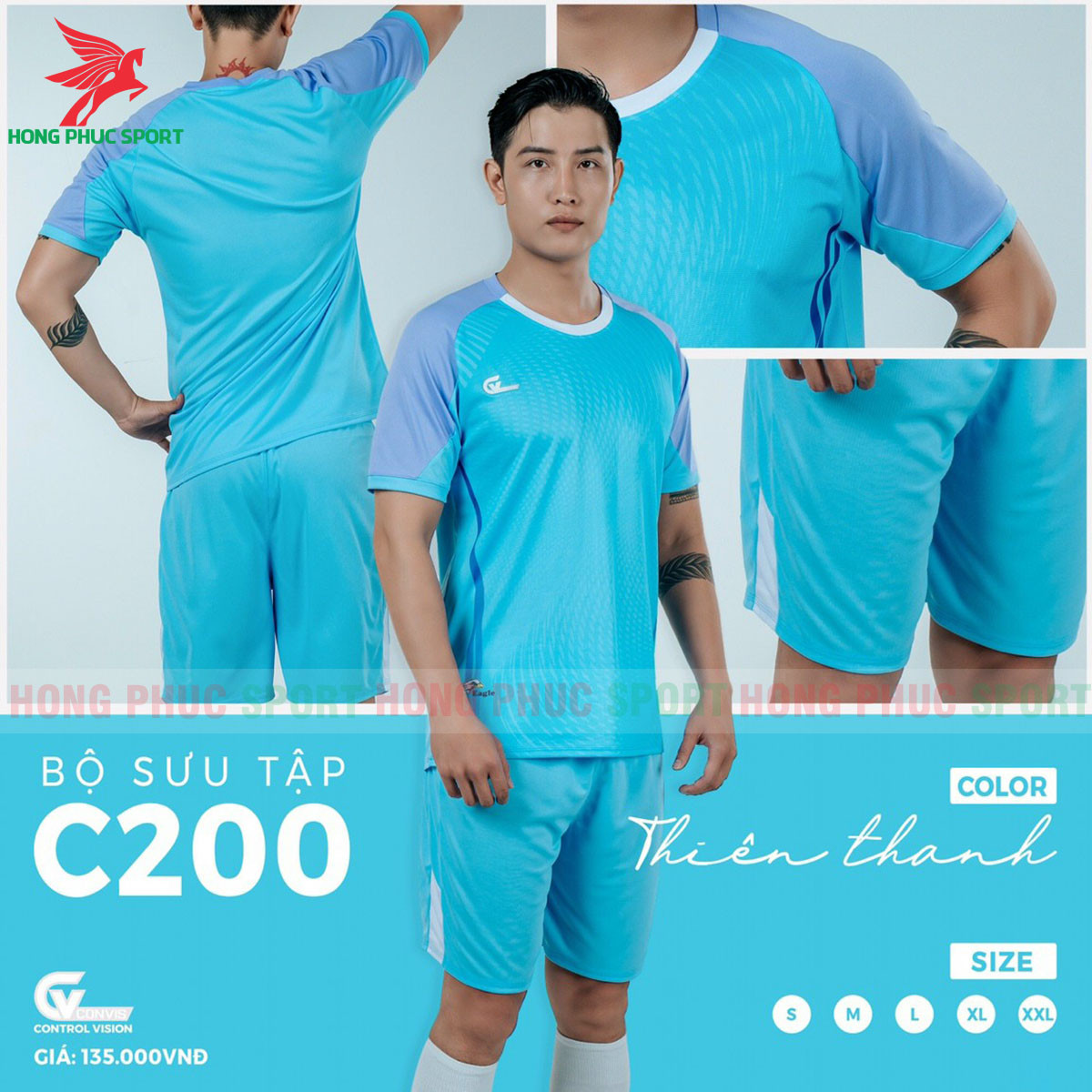 BỘ QUẦN ÁO BÓNG ĐÁ KHÔNG LOGO RIKI C200 THIÊN THANH - THUN LẠNH CAO CẤP
