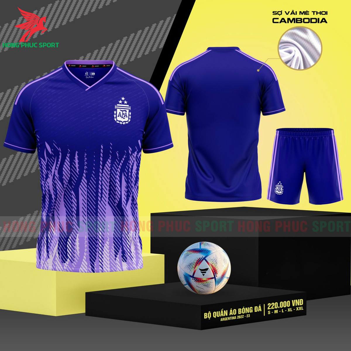 BỘ QUẦN ÁO BÓNG ĐÁ TUYỂN ARGENTINA 2022 TÍM – VẢI MÈ LỤC GIÁC