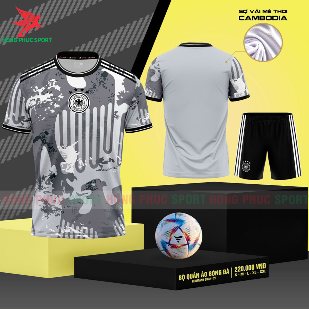 Bộ quần áo bóng đá Tuyển Đức 2022 Trắng Xám - Vải mè lục giác