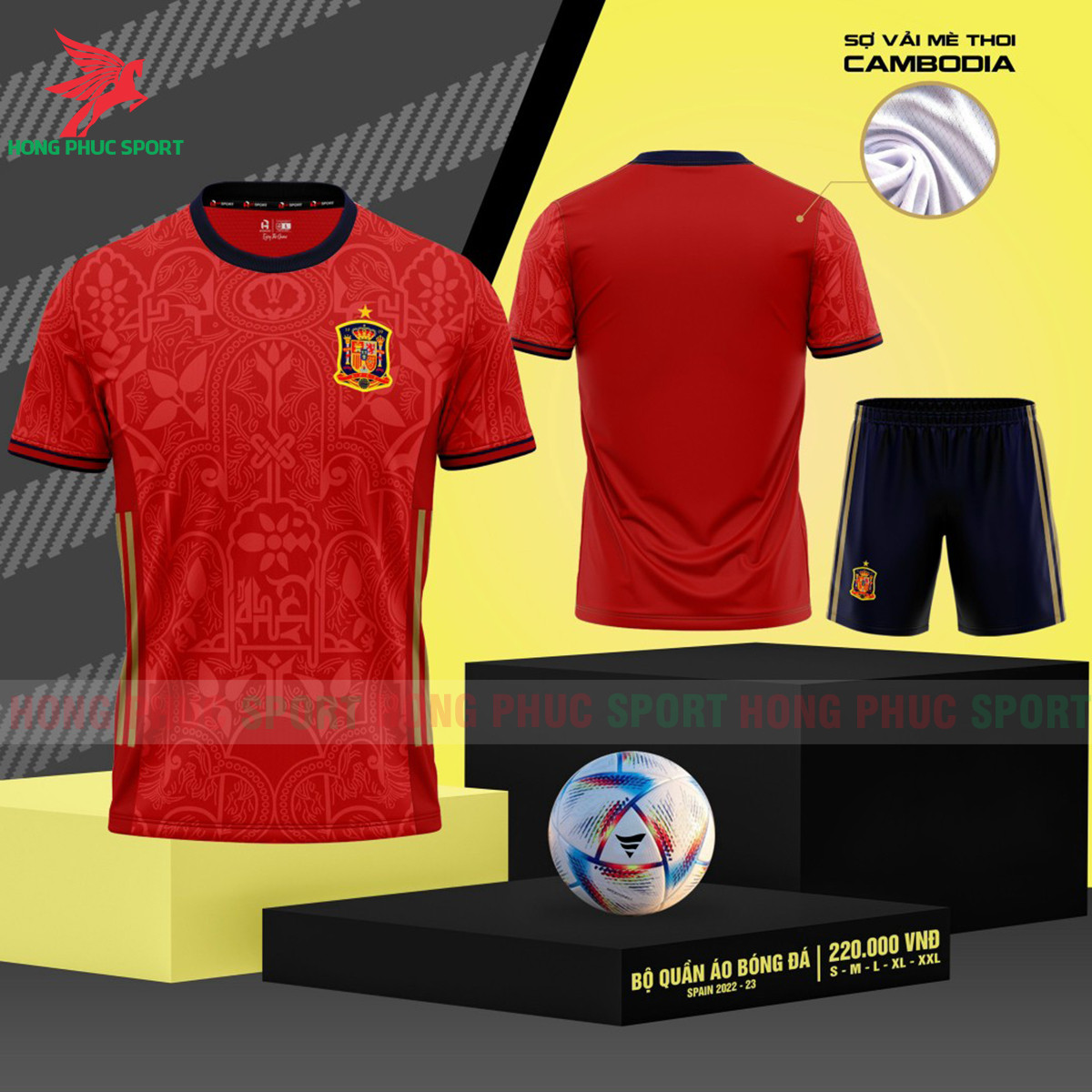 BỘ QUẦN ÁO BÓNG ĐÁ TUYỂN TÂY BAN NHA 2022 ĐỎ – VẢI MÈ LỤC GIÁC