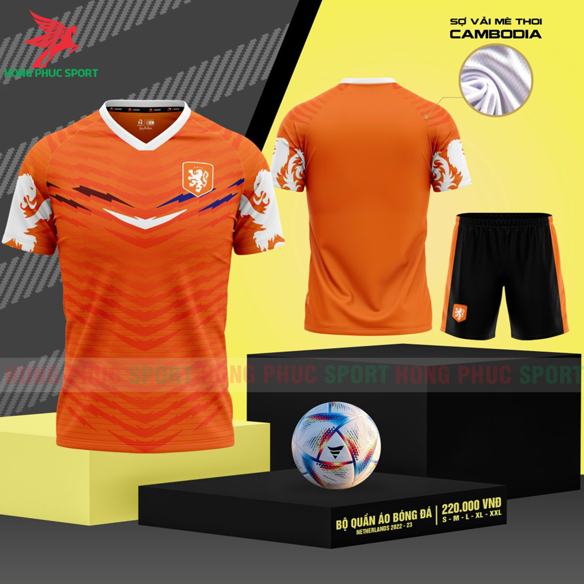 Áo bóng đá tuyển Hà Lan World Cup 2022 Cam - Vải mè lục giác