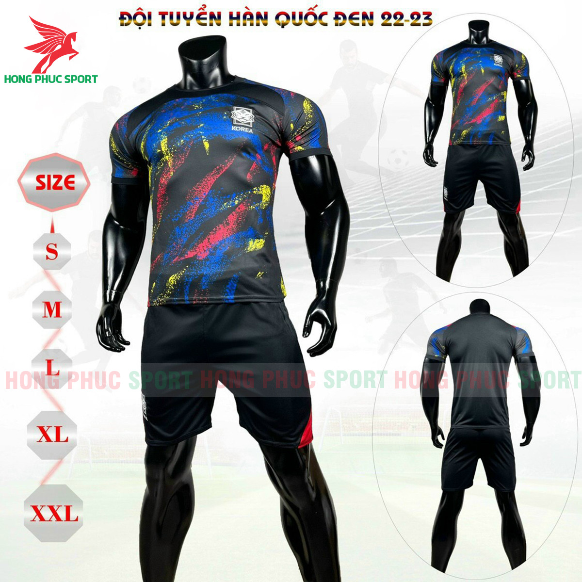 BỘ QUẦN ÁO BÓNG ĐÁ TUYỂN HÀN QUỐC 2022 2023 ĐEN HỌA TIẾT - THUN LẠNH CAO CẤP
