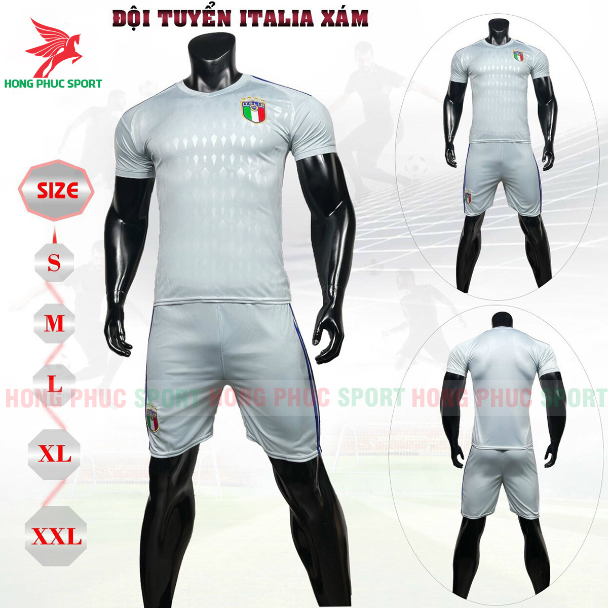 Bộ quần áo bóng đá tuyển ITALIA 2022 2023 XÁM - thun lạnh cao cấp