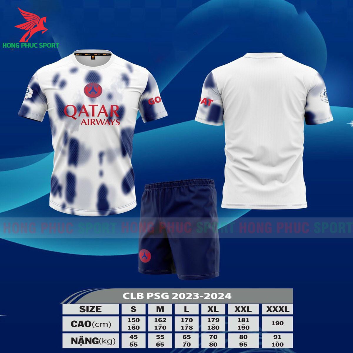 BỘ QUẦN ÁO BÓNG ĐÁ PSG 2023 TRẮNG CHẤM THAN – THUN LẠNH CAO CẤP