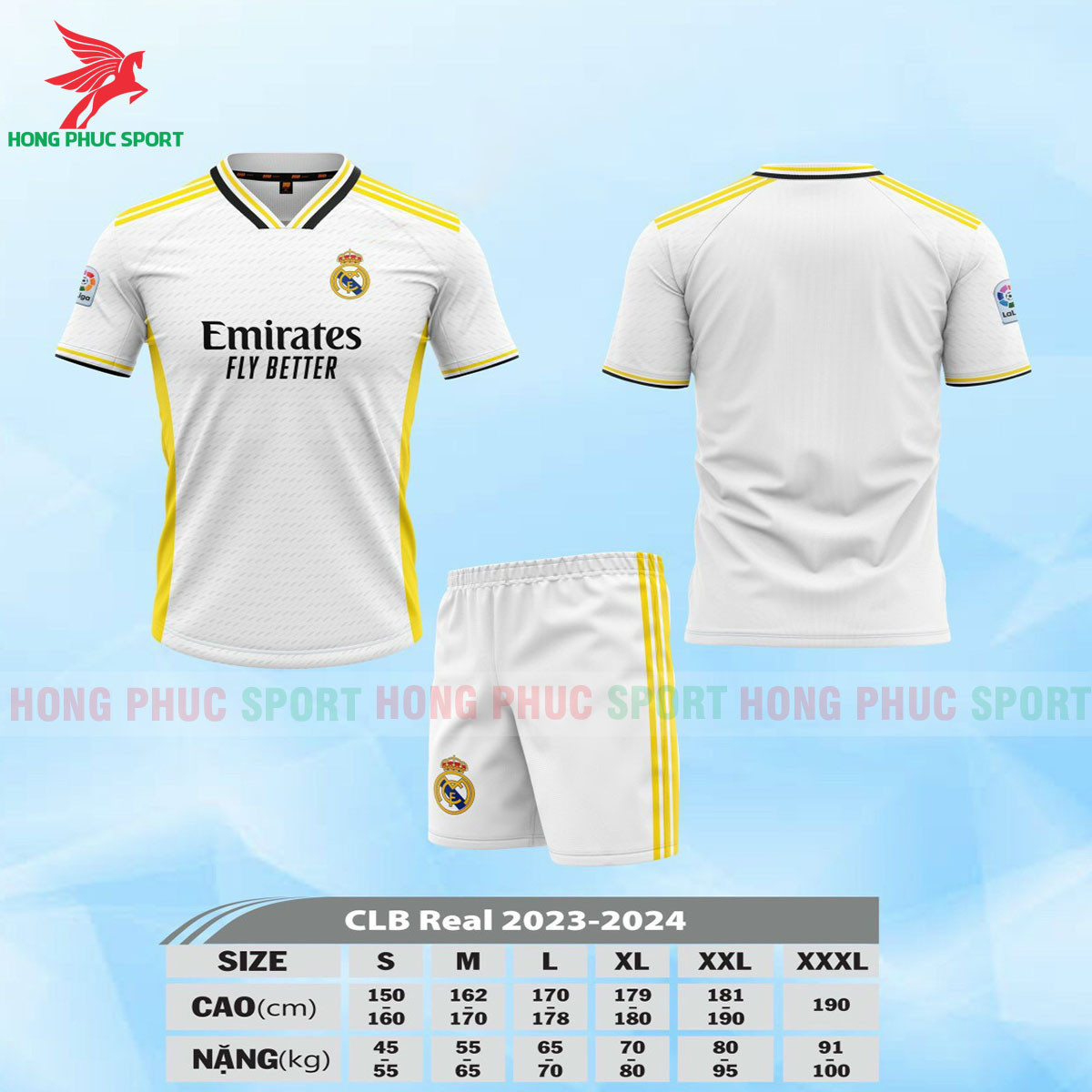 BỘ QUẦN ÁO BÓNG ĐÁ REAL MADRID 2023 TRẮNG – THUN LẠNH CAO CẤP