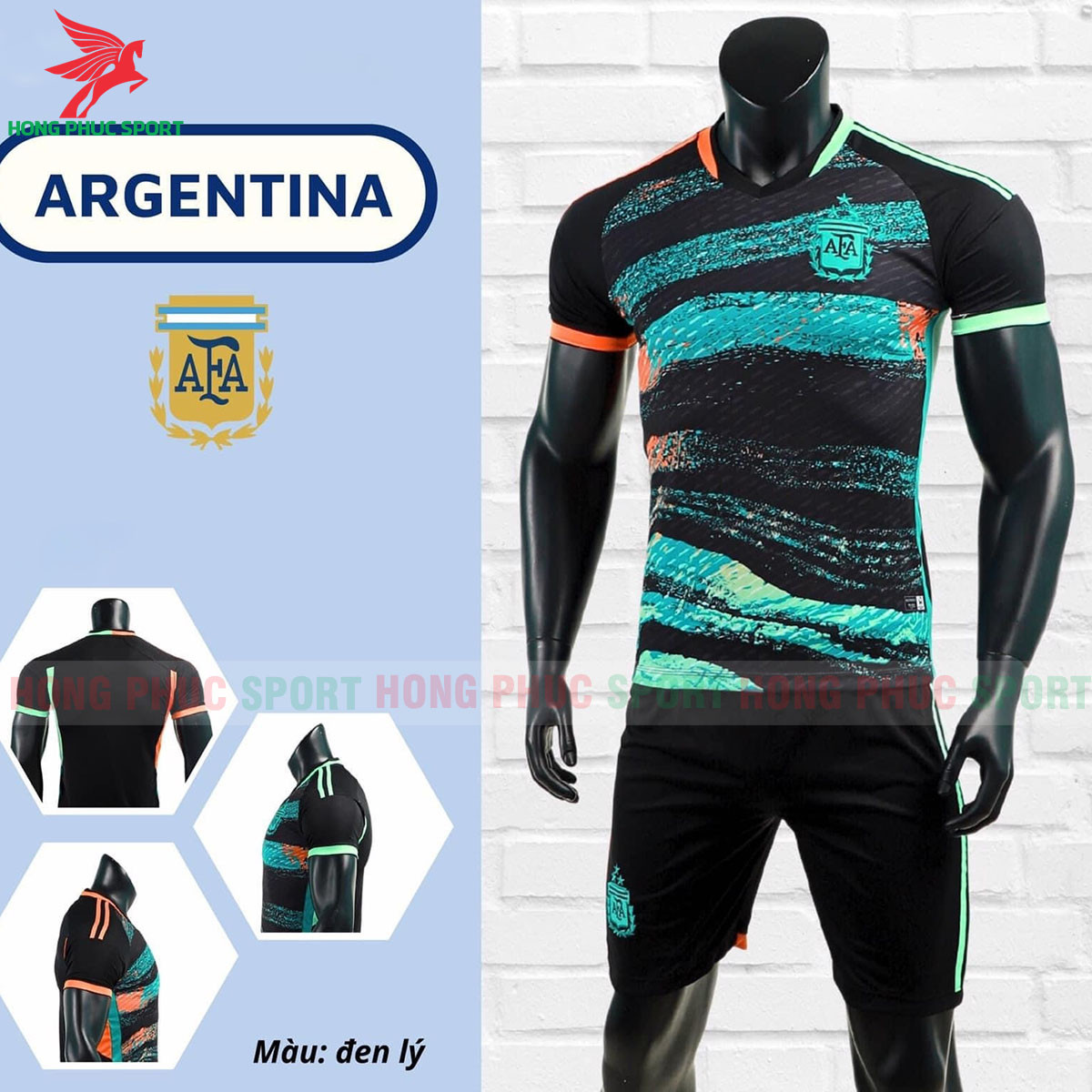 BỘ QUẦN ÁO BÓNG ĐÁ ARGENTINA 2023 2024 ĐEN XANH - THUN LẠNH CAO CẤP
