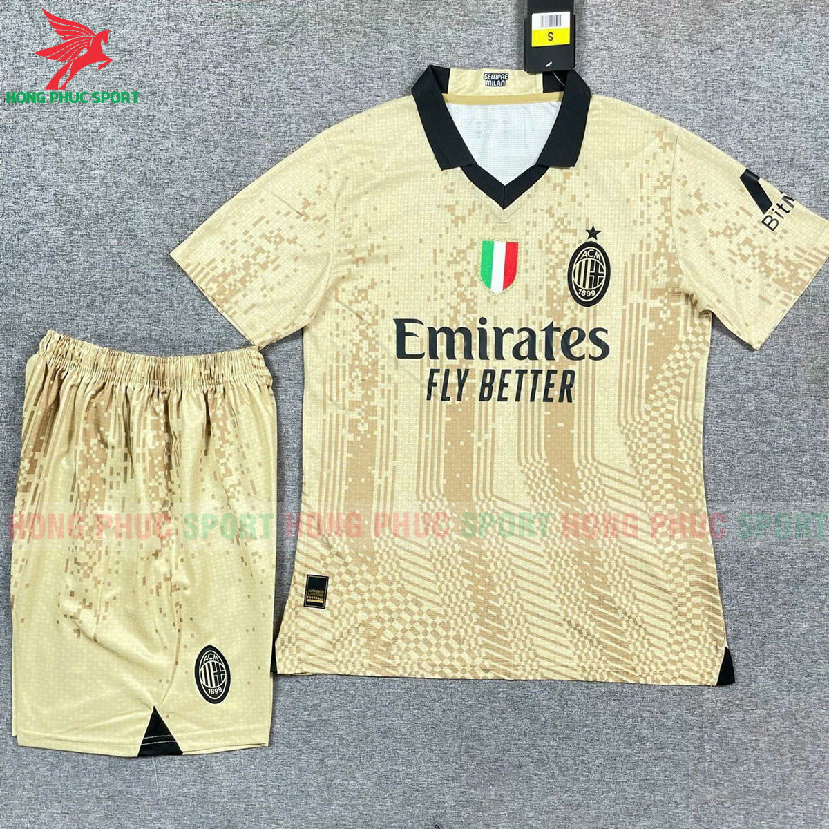 BỘ QUẦN ÁO BÓNG ĐÁ AC MILAN 2023 2024 VÀNG ĐỒNG – HÀNG THAILAND