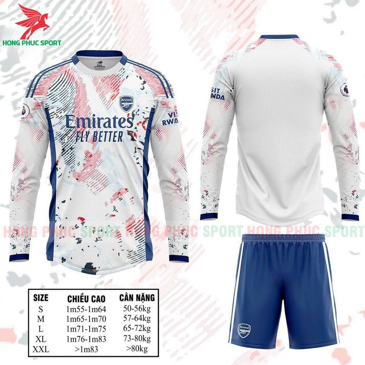 BỘ QUẦN ÁO TAY DÀI ARSENAL 2023/24 TRẮNG HỌA TIẾT - THUN LẠNH CAO CẤP