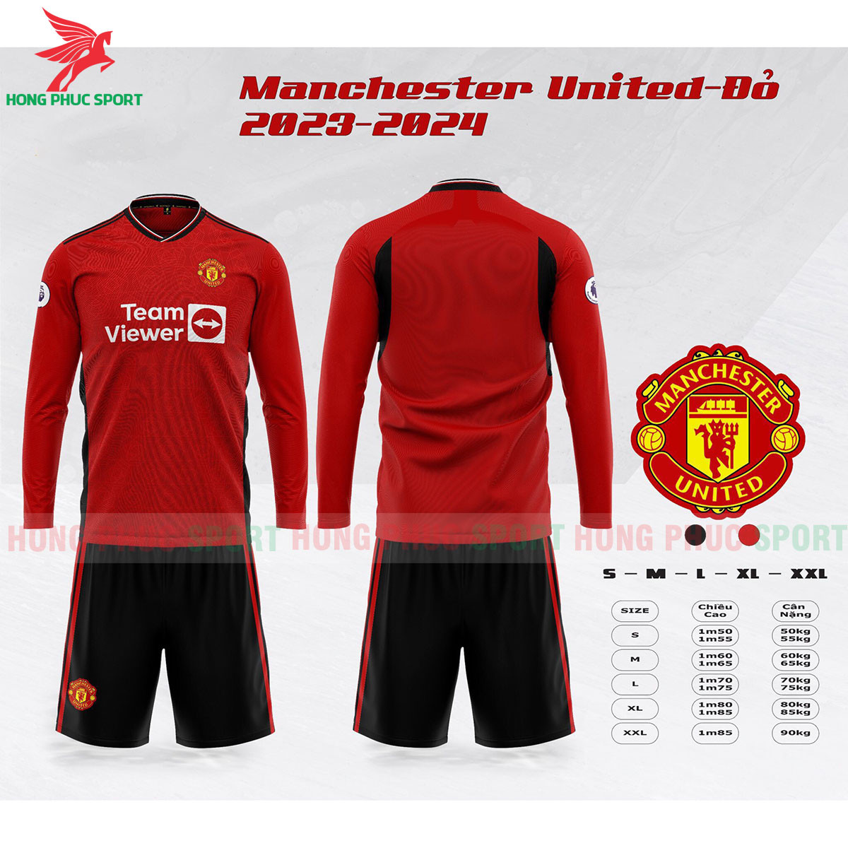 BỘ QUẦN ÁO BÓNG ĐÁ DÀI TAY MANCHESTER UNITED 2023/2024 SÂN NHÀ – THUN LẠNH CAO CẤP