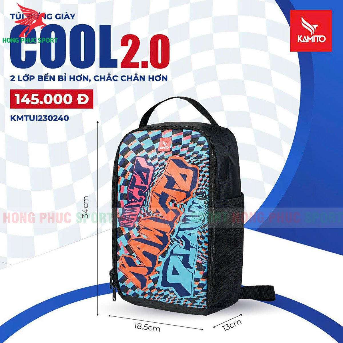 TÚI ĐỰNG GIÀY KAMITO COOL 2.0 ĐEN 2023