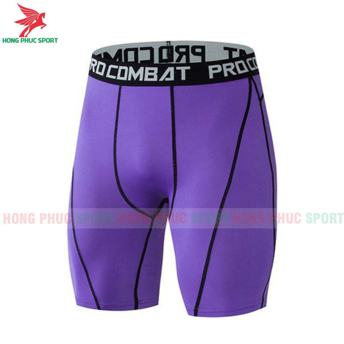 QUẦN GIỮ NHIỆT NAM DÁNG ĐÙI LEGGING COMBAT MÀU TÍM GÂN ĐEN