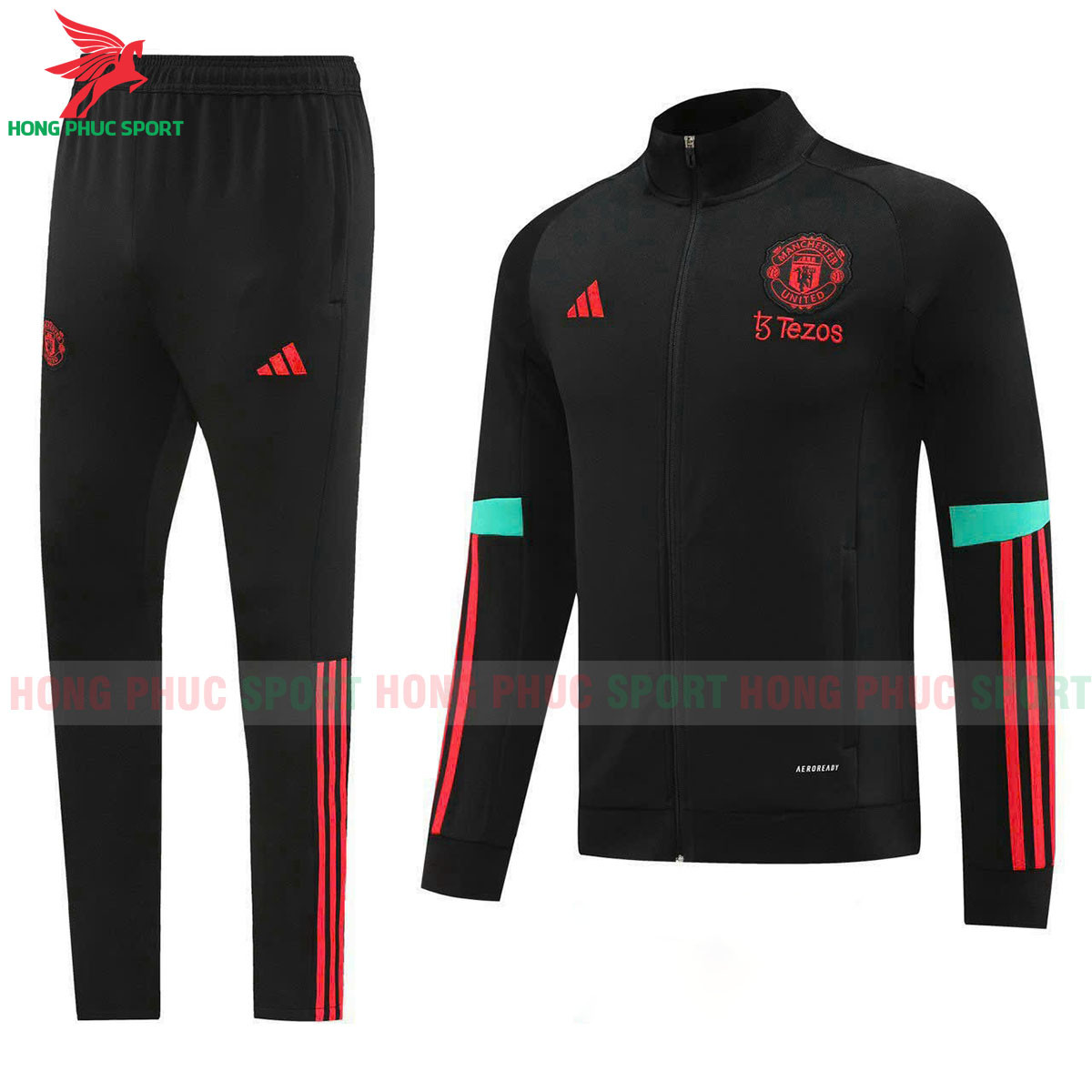 Bộ Quần Áo Khoác Manchester United 2023 Đen Xanh Đỏ - Vải Nỉ