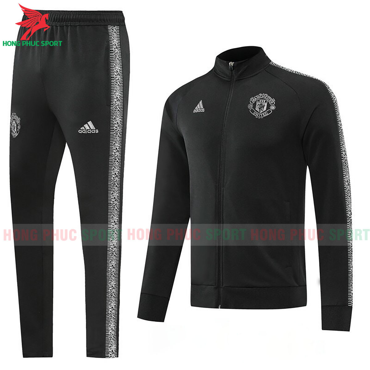 Bộ Quần Áo Khoác Manchester United 2023 Đen Sọc Họa Tiết - Vải Nỉ