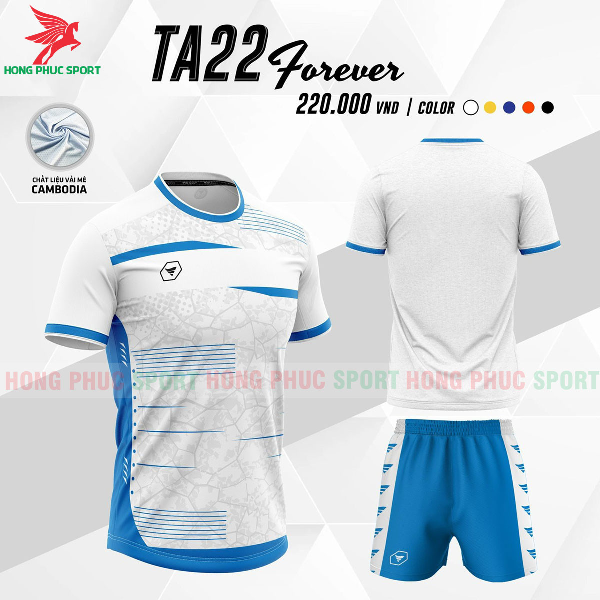 BỘ QUẦN ÁO BÓNG ĐÁ KHÔNG LOGO TA 22 TRẮNG XANH - DỆT VIỆT NAM