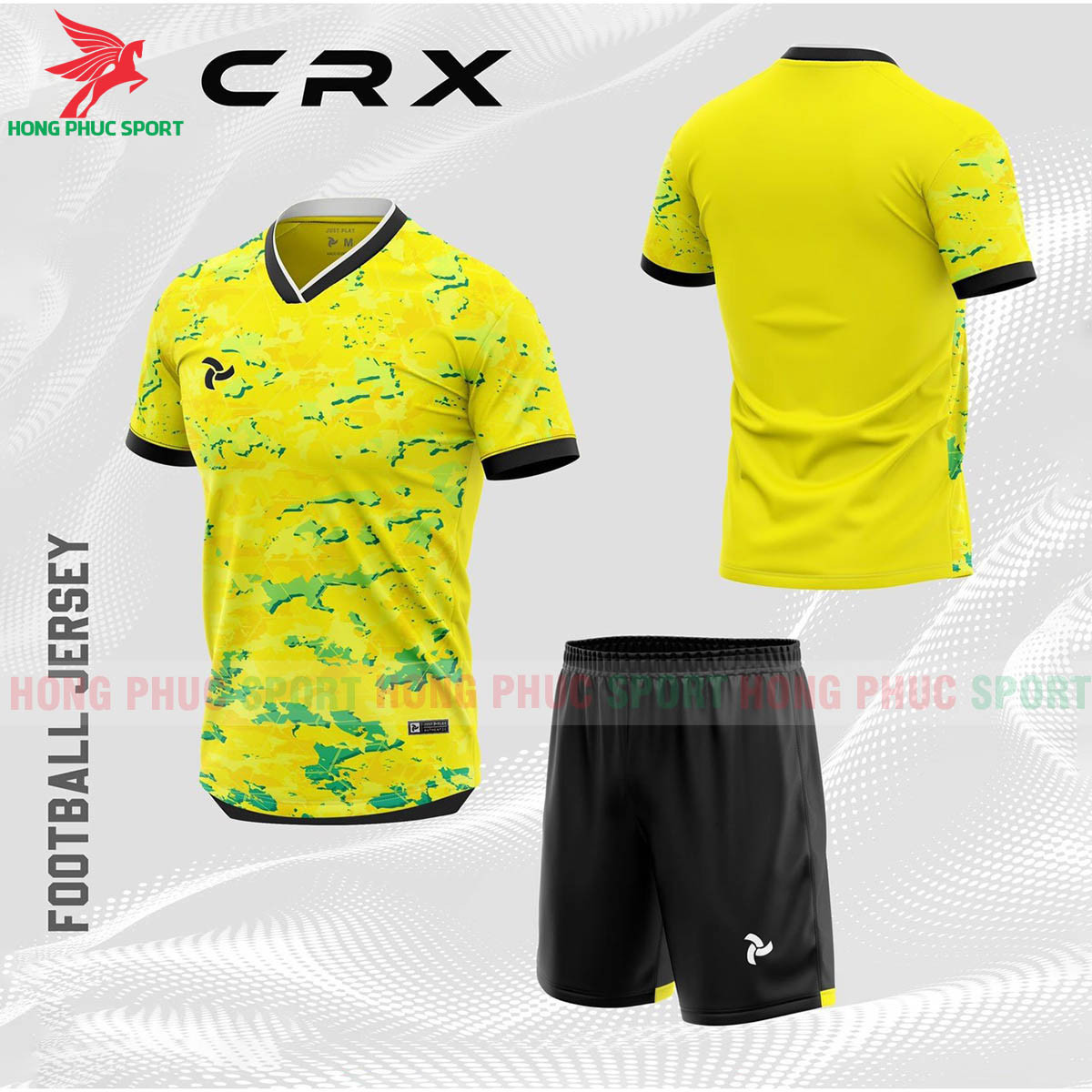 BỘ QUẦN ÁO BÓNG ĐÁ KHÔNG LOGO JUSTPLAY CRX MÀU VÀNG