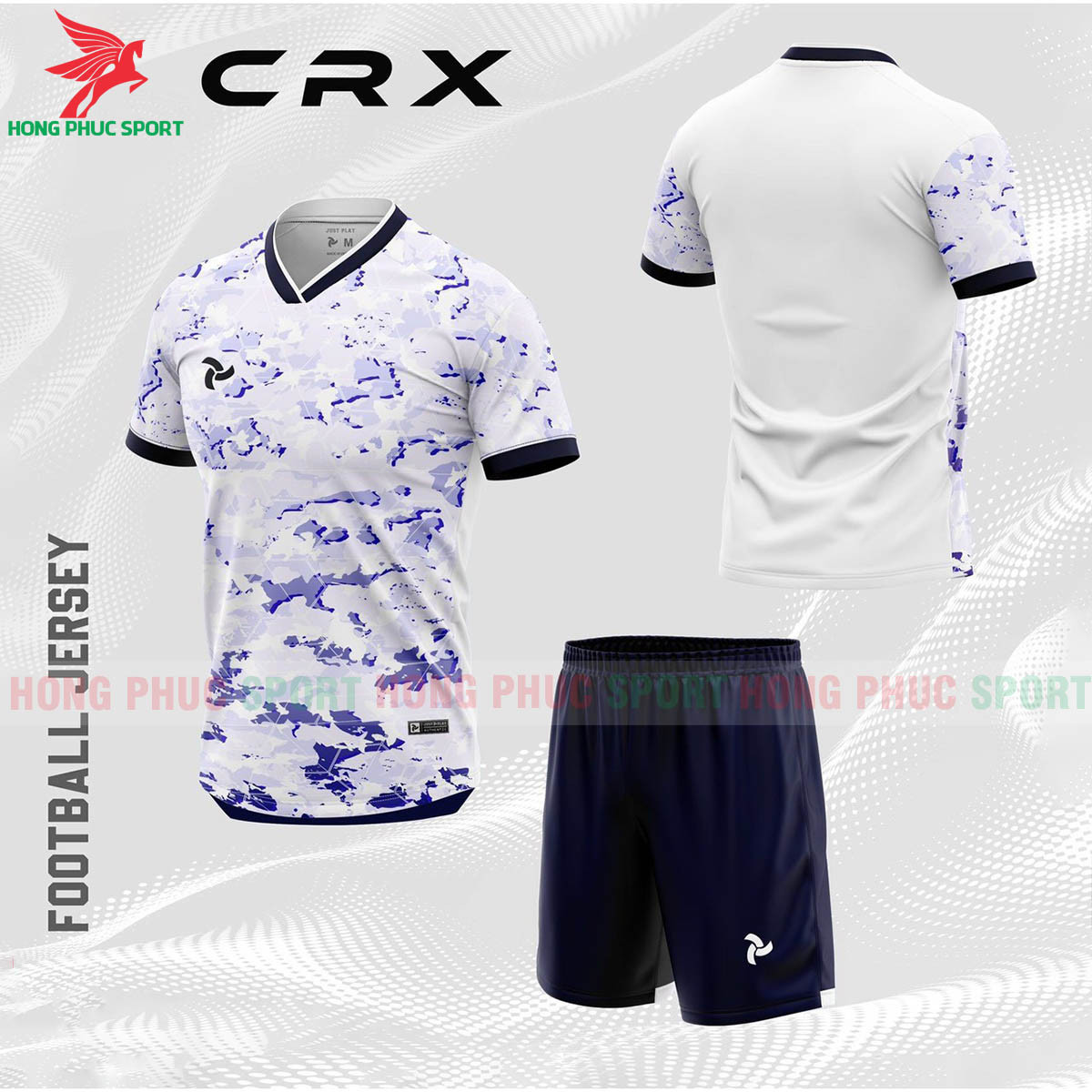 BỘ QUẦN ÁO BÓNG ĐÁ KHÔNG LOGO JUSTPLAY CRX MÀU TRẮNG TÍM