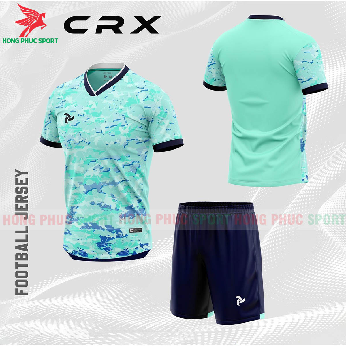 BỘ QUẦN ÁO BÓNG ĐÁ KHÔNG LOGO JUSTPLAY CRX MÀU XANH NGỌC