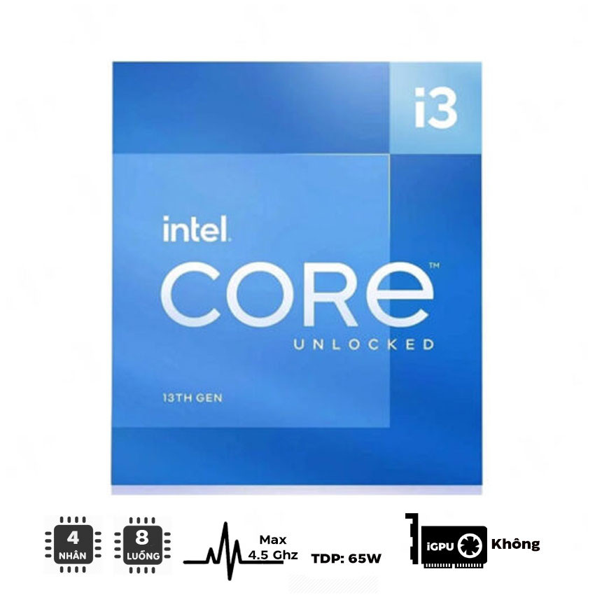 CPU Intel Core i3-13100F (up to 4.5Ghz, 4 nhân 8 luồng, 12MB Cache, 65W) - Socket Intel LGA 1700/Raptor Lake) - MBC