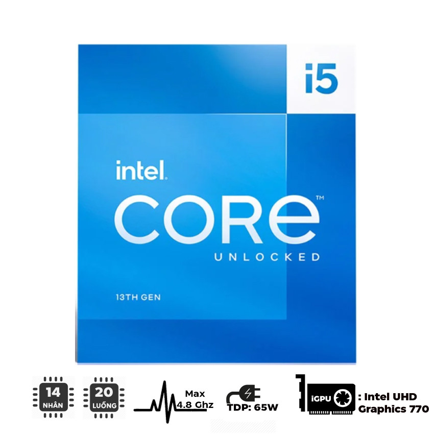 CPU INTEL CORE I5-13500 (UP TO 4.8GHZ, 14 NHÂN 20 LUỒNG, 24MB CACHE, 65W) - SOCKET INTEL LGA 1700/RAPTOR LAKE)