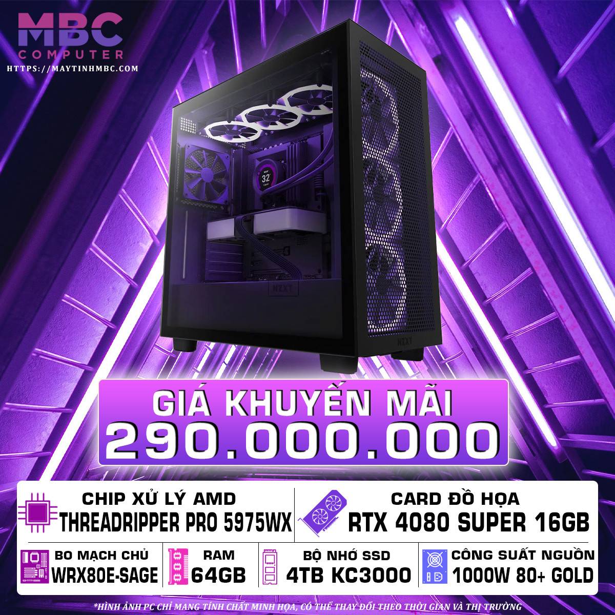 MBC-PC WORKSTATION ( RYZEN THREADRIPPER PRO 5975WX / WRX80E-SAGE / RAM 64GB / RTX 4080 SUPER / 4TB SSD / 1000W )
