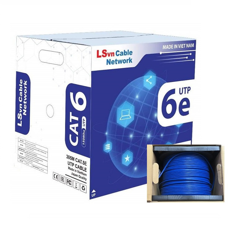 Dây, cáp mạng LSvn Cat6E 550Mhz CMX, UTP 24 awg, 305m/ cuộn màu xanh chính hãng