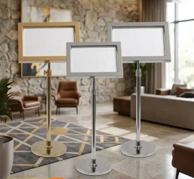 Bảng Menu Đứng Inox 1 Mặt Nghiêng , Nâng Hạ Chiều Cao Khổ A2, A3